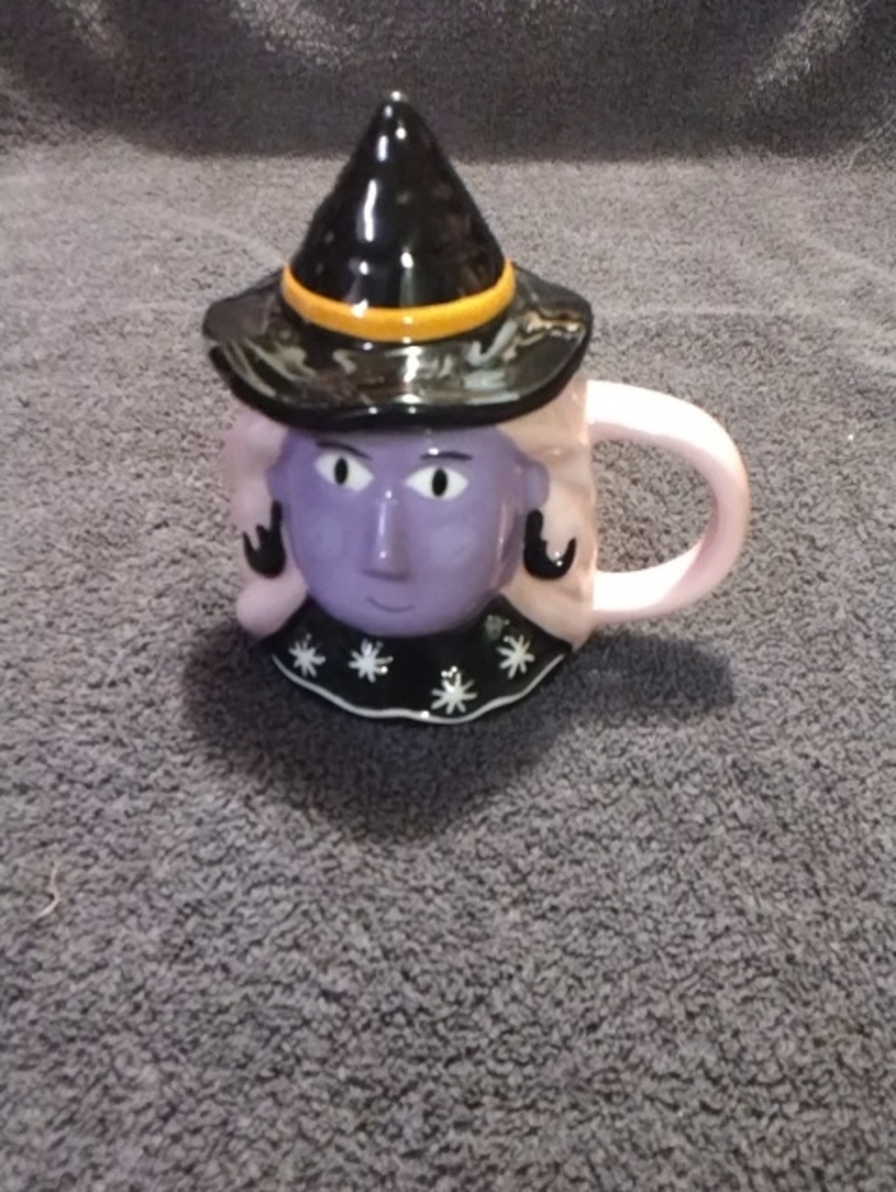Whimsical Witch Face Ceramic Mug - Purple & Pink